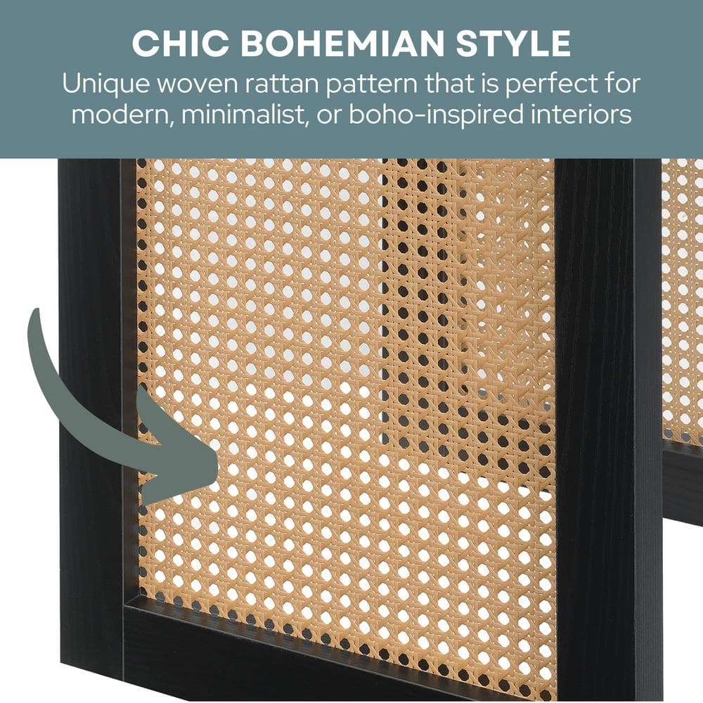 Black and Beige Rattan Weave Square End Table