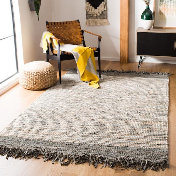 Vintage Leather 5 ft. x 8 ft. Gray/Multi Rustic Striped Area Rug
