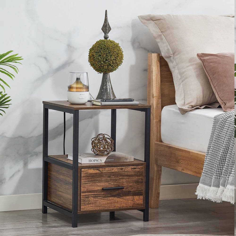 VECELO Nightstand With Charging Station End/Side Table With Storage ...