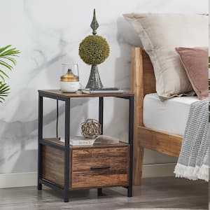 Nightstand with Charging Station End/Side Table with Storage Drawer, USB Portand Power Outlets, Night Stand, Brown