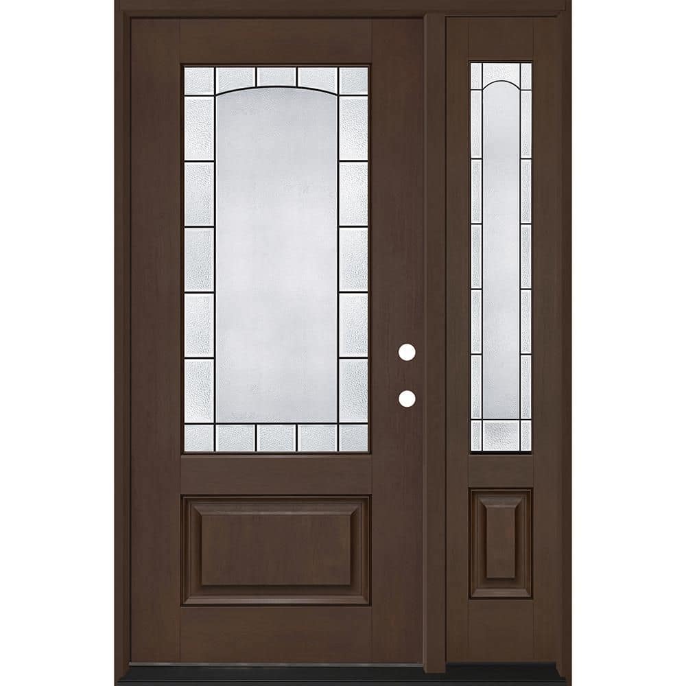Regency 51 in. x 80 in. 3/4L Empire Decorative Glass LHIS Hickory Mahogany Fiberglass Prehung Front Door w/12in-SL6-9/16 price history on PriceWatchPro