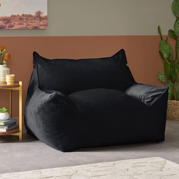 Dark Blue Velvet Bean Bag, Accent Chair, Single Sofa with Removable Cover & Safety Zipper, Armrest Design