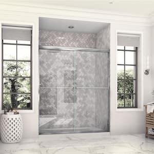 Eurolite 60 in. W x 74 in. H Frameless Sliding Shower Door in Silver
