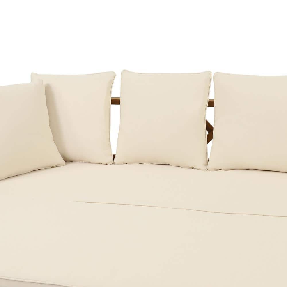 Reyes Teak Wood Outdoor Daybed Sofa with Beige Cushions