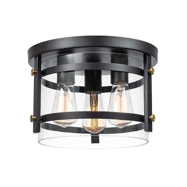 Globe Electric Wexford 9.8 in. 3-Light Dark Bronze Flush Mount