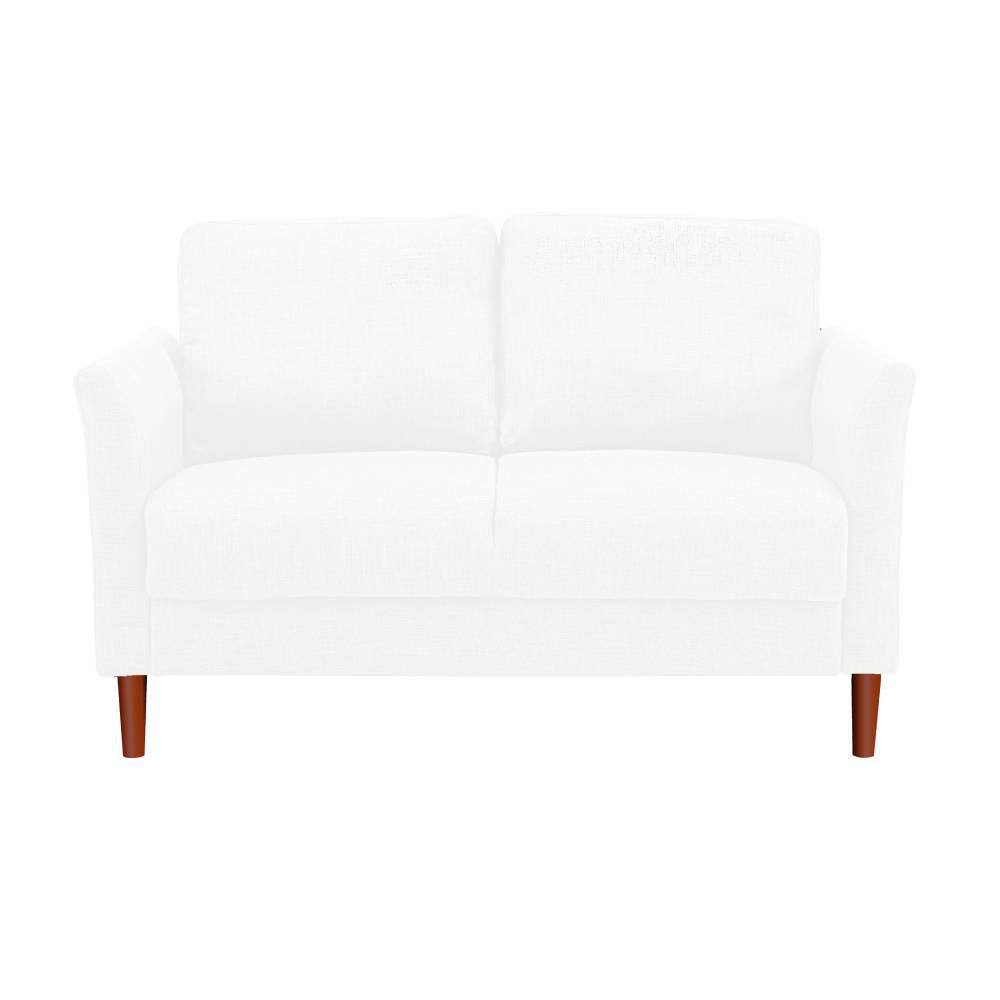 MAYKOOSH 53.14 in. White Linen Fabric Loveseat Mini Sofa Sleeper Loveseat, Sofa Bed with Flared Arms, 2-Seater Sectional Loveseat -  53855MK