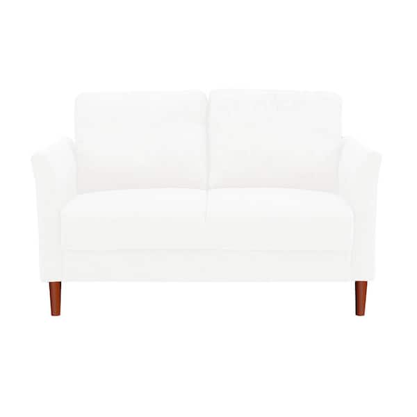 MAYKOOSH 53.14 in. White Linen Fabric Loveseat Mini Sofa Sleeper Loveseat, Sofa Bed with Flared Arms, 2-Seater Sectional Loveseat