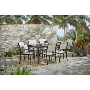 Baymont 7-Piece Aluminum Patio Outdoor Patio Dining Set with Smoked Glass Table Top and Sling Dining Chairs