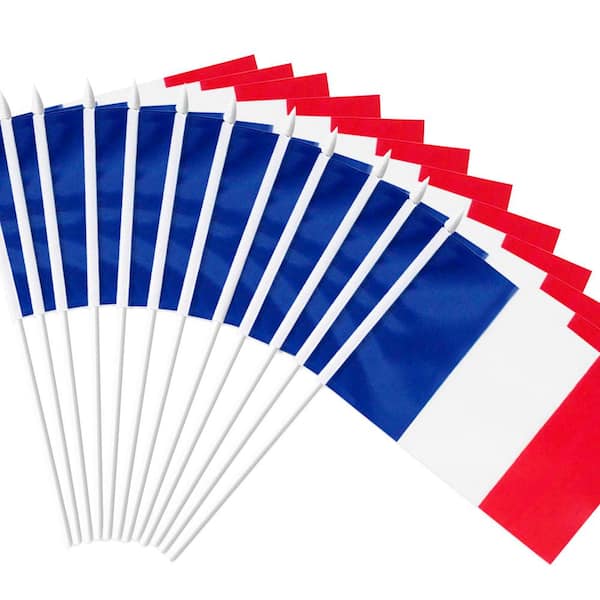 ANLEY France Stick Flag French 5 in. x 8 in. Handheld Mini Flag with 12 in. White Solid Pole Hand Held with Spear Top 1-Dozen