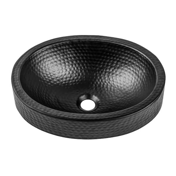 17 in. Hand Hammered Skirted Vessel Bathroom Sink in Matte Black