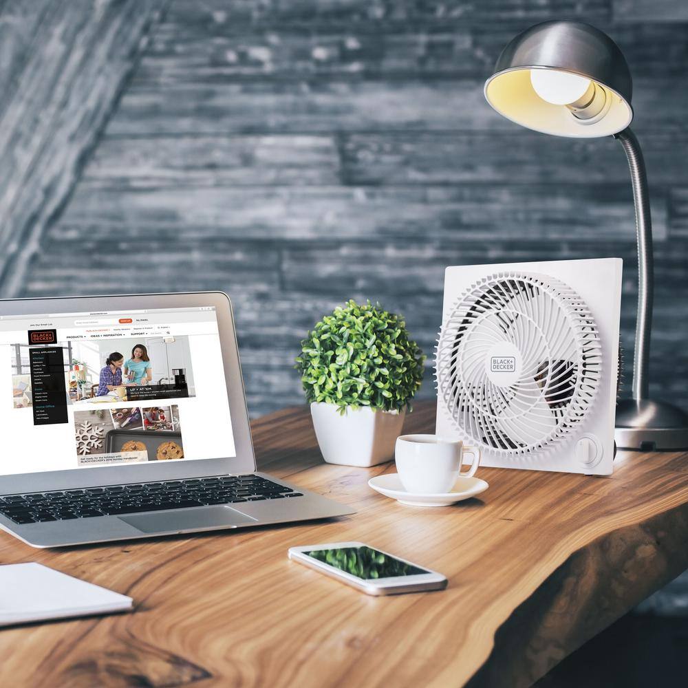 Sleek Frameless 9" White Box Fan with Remote Control, 3-Speed