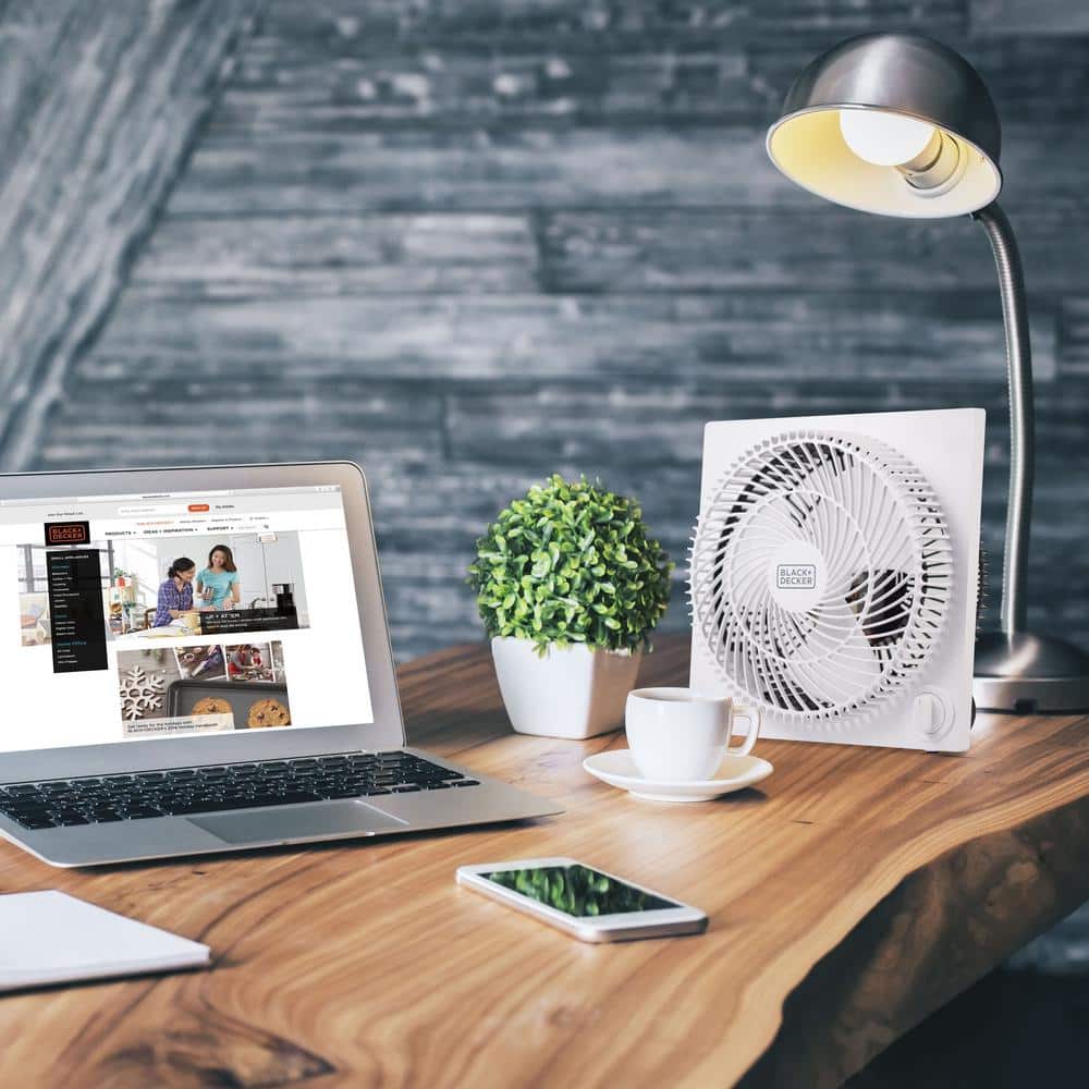 Sleek Frameless 9" White Box Fan with Remote Control, 3-Speed