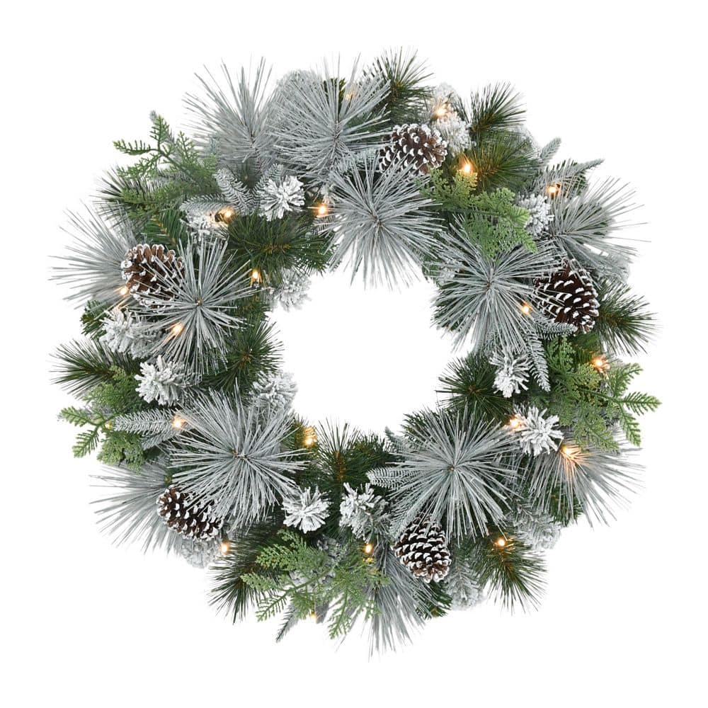 24 in. Pre-Lit Battery-Operated Flocked Artificial Christmas Wreath price history on PriceWatchPro