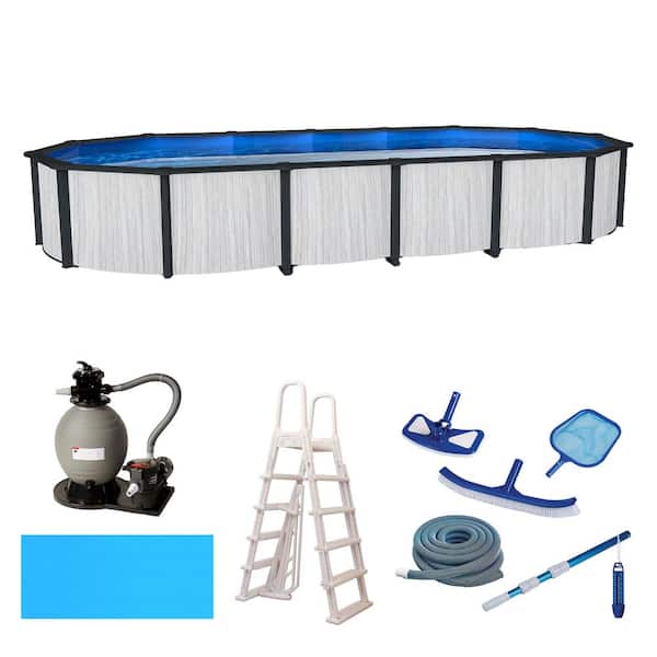 Blue Wave Savannah 15 ft. x 30 ft. Oval 52 in. Deep Steel Wall Pool Package with 8 in. Top Rail