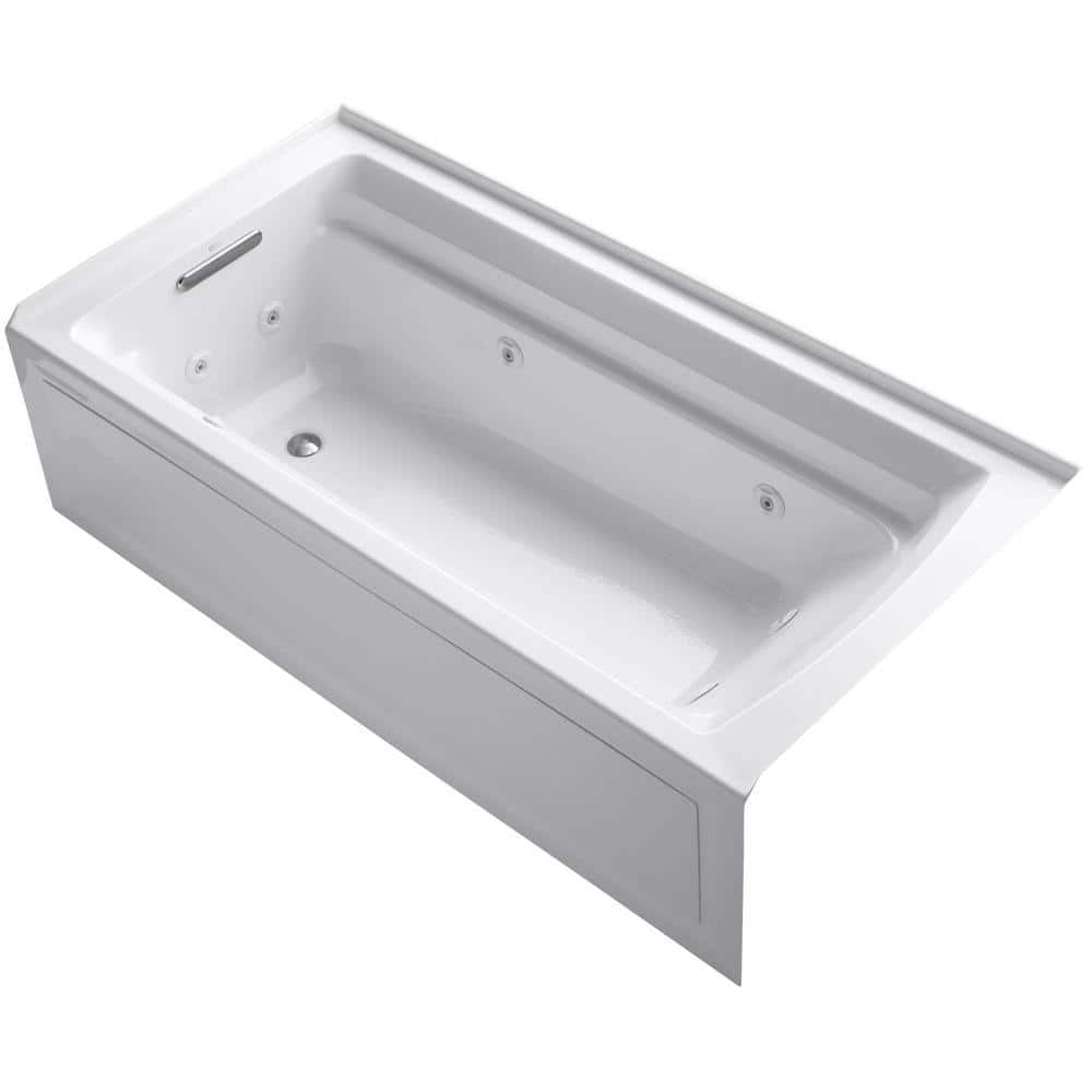 KOHLER Archer 6 ft. Acrylic Left Drain Rectangular Alcove Whirlpool Bathtub in White K1124HL0
