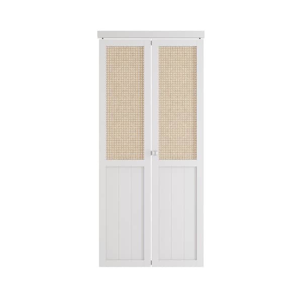36 in x 80 in Webbing and Wood Bi-Fold Interior Door for Closet, MDF, White Folding Door Wardrobe, Including Hardware