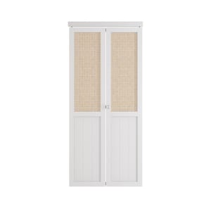 36 in x 80 in Webbing & Wood Bi-Fold Interior Door for Closet, MDF, White Folding Door for Wardrobe, including Hardware