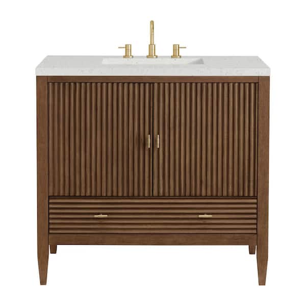James Martin Vanities Myrrin 36.0 in. W x 23.5 in. D x 34.06 in. H Single Bathroom Vanity Mid-Century Walnut and Lime Delight Quartz Top