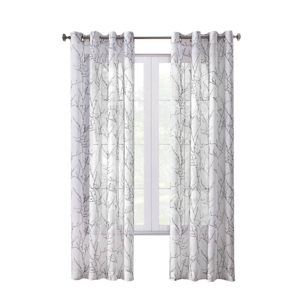 Baxter Silver Polyester Textured 52 in. W x 84 in. L Dual Header Indoor Bla