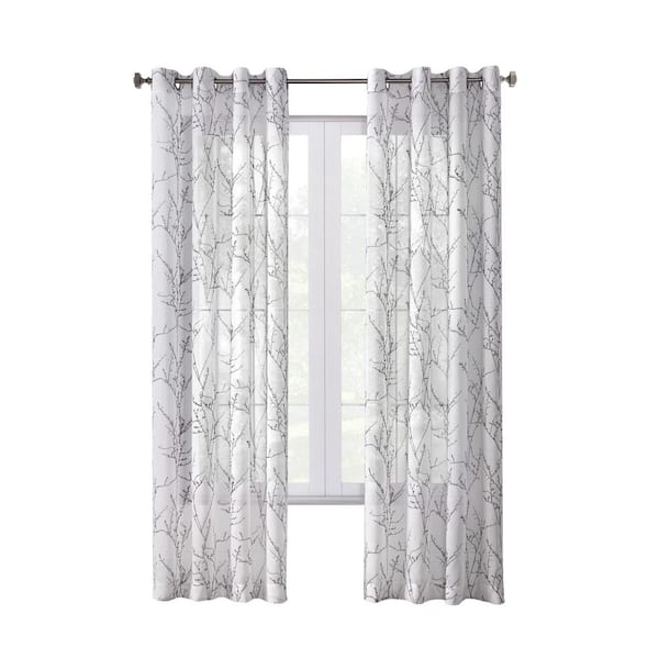 Unbranded Baxter Silver Polyester Textured 52 in. W x 84 in. L Dual Header Indoor Blackout Curtain (Single Panel)