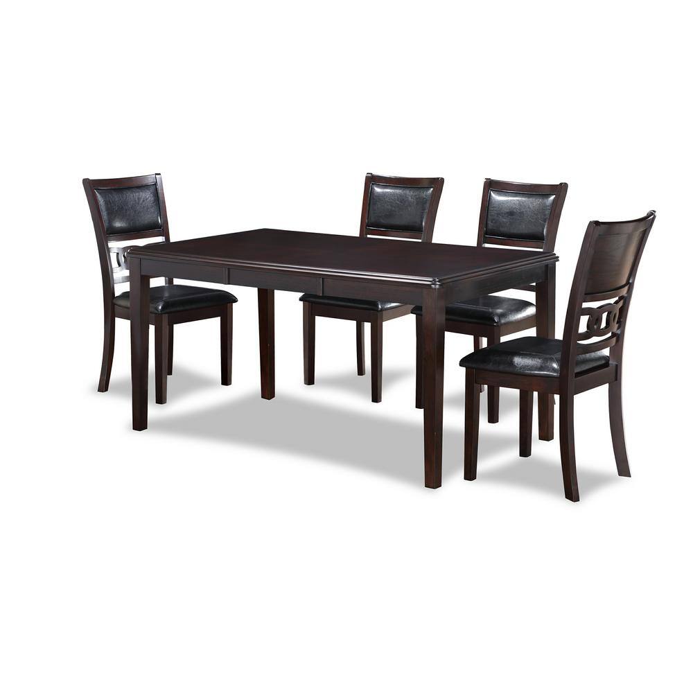 Gia 60" Ebony Wood Dining Set with 4 Black PU Chairs