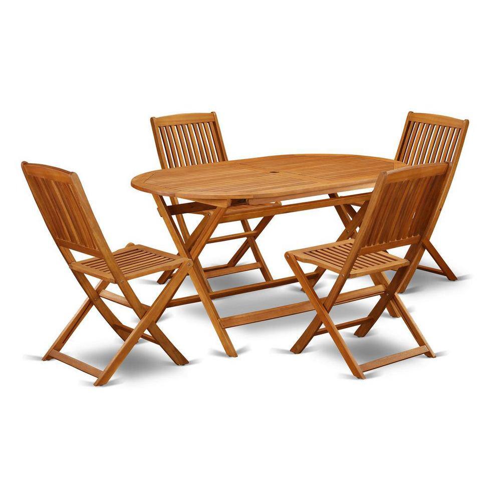 5-Piece Natural Brown Finish Solid Wood Top - Dining Room Set - Seats 4
