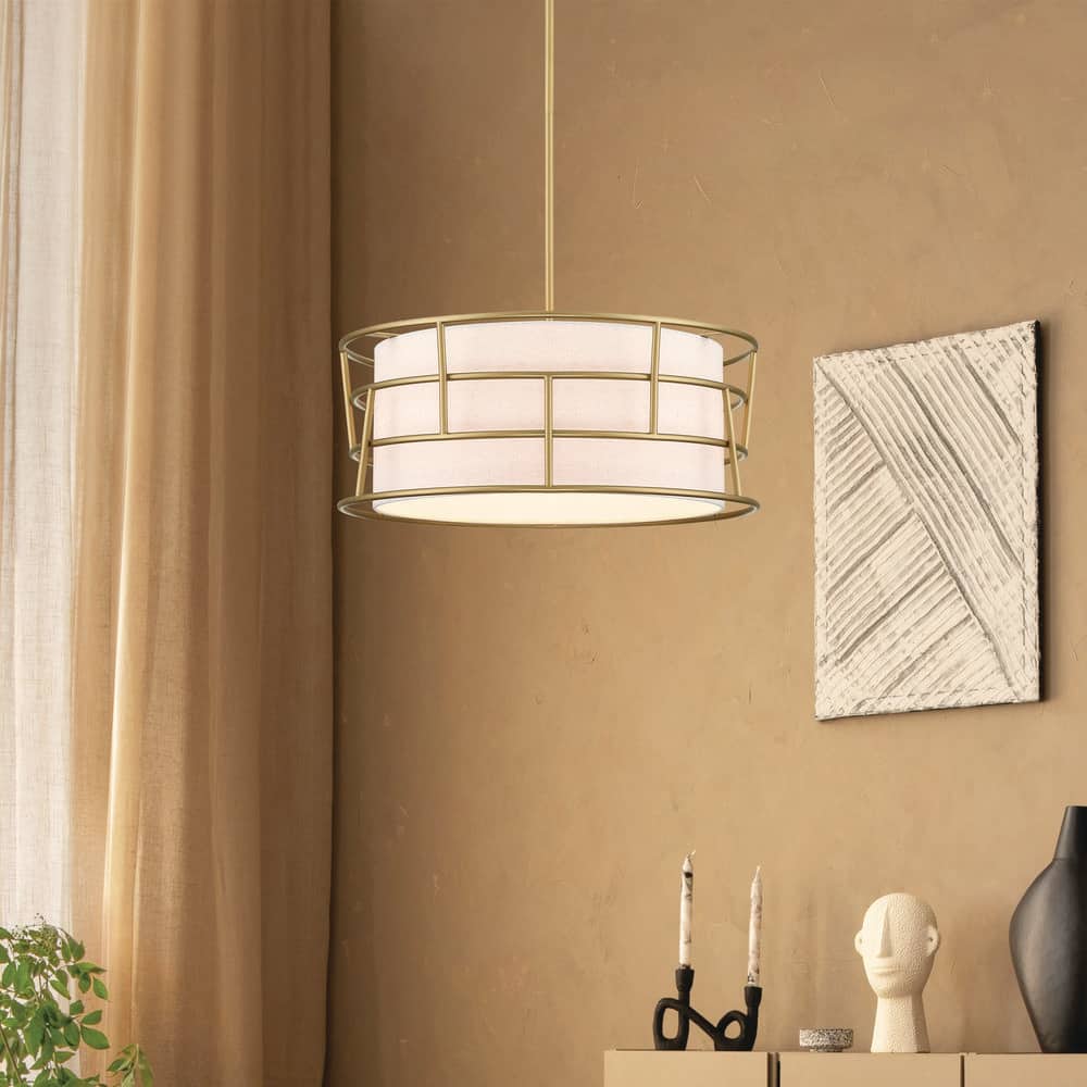 Aria Falls 60-Watt 3-Light Golden Mist Drum Pendant with Fabric Shade and Metal Outer Cage price history on PriceWatchPro