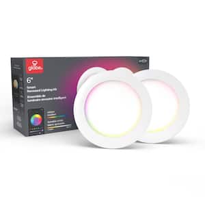 Wi-Fi Smart 6 in. Ultra Slim LED Recessed Lighting Kit 2-Pack, Multi-Color Changing RGB, Tunable White, Wet Rated