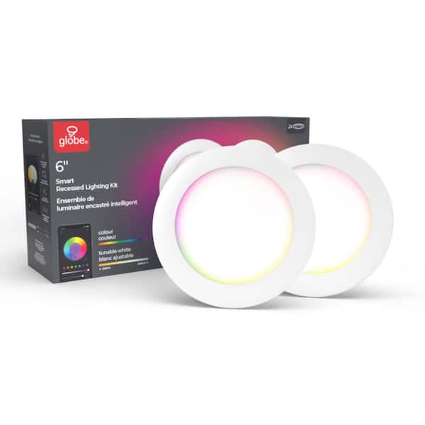 Globe Electric Wi-Fi Smart 6 in. Ultra Slim LED Recessed Lighting Kit 2-Pack, Multi-Color Changing RGB, Tunable White, Wet Rated