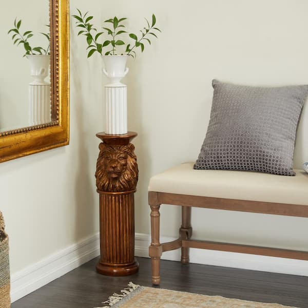 Litton Lane 7 in. Bronze Polystone Lion Pedestal End Table