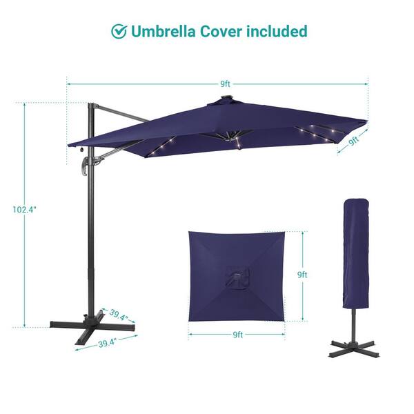 Sonkuki 9FT Premium LED Cantilever Patio Umbrella - Outdoor Comfort with 360° Rotation and Canopy Angle Adjustment, Navy Blue - image 4