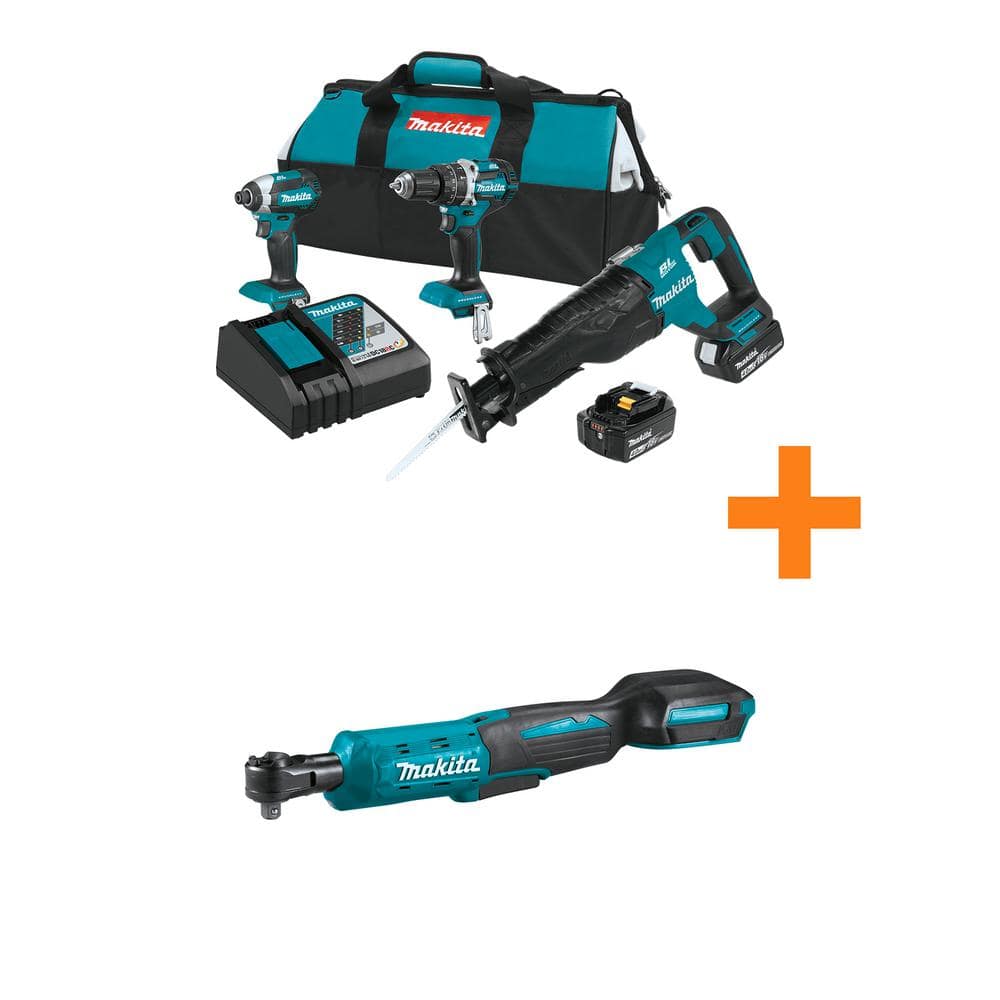 Makita 18V LXT Lithium-Ion Brushless Cordless Combo Kit (3-Tool) with bonus  3/8 in./1/4 in. 18V LXT Square Drive Ratchet XT328M-XRW01Z - The Home 