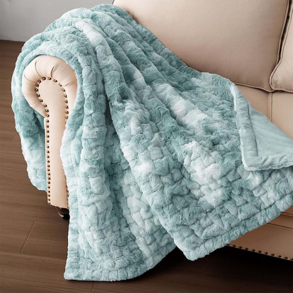 Unbranded Polyester Throw Blanket, Rushed Cozy Fuzzy Throw Blankets, Beige Tie-dye Blanket, Blue