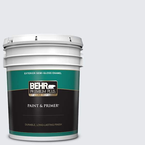 BEHR PREMIUM PLUS 5 gal. #PPL-54 Snow Cloud Semi-Gloss Enamel Exterior Paint & Primer