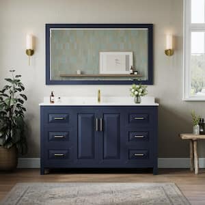 Daria 60 in. W x 22 in. D Single Vanity in Dark Blue with Cultured Marble Vanity Top in White with Basin and Mirror