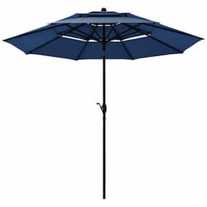 10 ft. 3-Tier Aluminum Market Outdoor Patio Umbrella Sunshade Shelter with Double Vented in Navy