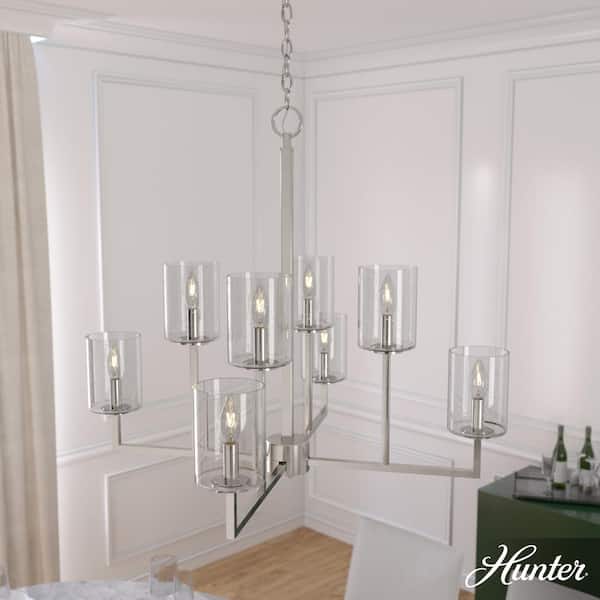 Hunter Kerrison 8-Light Brushed Nickel Geometric Chandelier with Clear Seeded Glass Shades