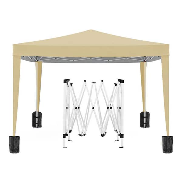 10 ft. x 10 ft. Beige Folding Canopy with 4 Removable Sidewalls Outdoor Event Shelter UPF 50+ Gazebo Portable Tents