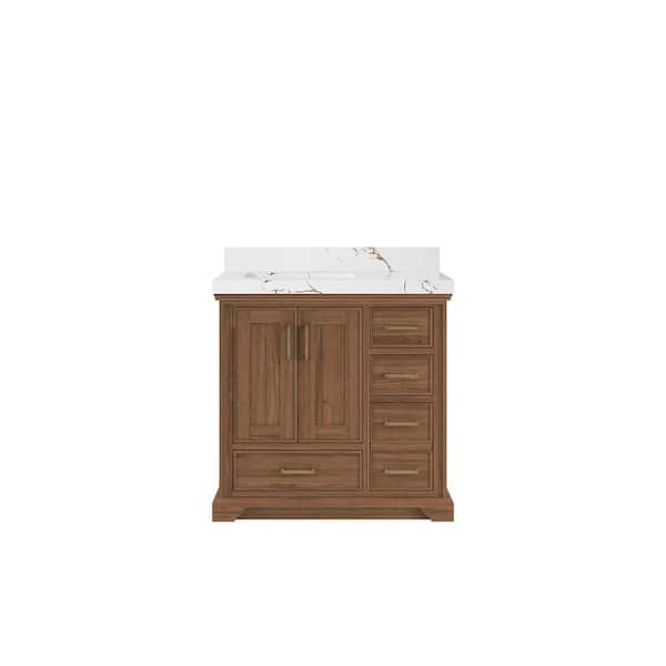 Willow Collections Charlotte 36 in. W x 22 in. D x 36 in. H Left Offset Sink Bath Vanity in Dark Natural with 2" Viola Brown Qt. Top