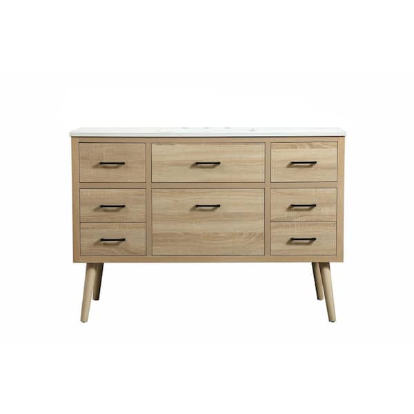 Unbranded Timeless Home 48 in. W x 22 in. D x 33.5 in. H Bath Vanity in Mango Wood with Ivory White Engineered Stone Top