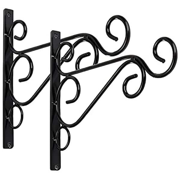 Pack of 2 Black Iron Outdoor Hanging Brackets Wall Hooks for Bird Feeder Lanterns Wind Chimes with Screws