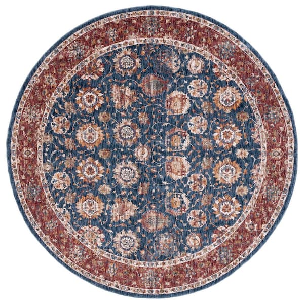 Heirloom 7 ft. x 7 ft. Navy/Rust Border Floral Round Area Rug