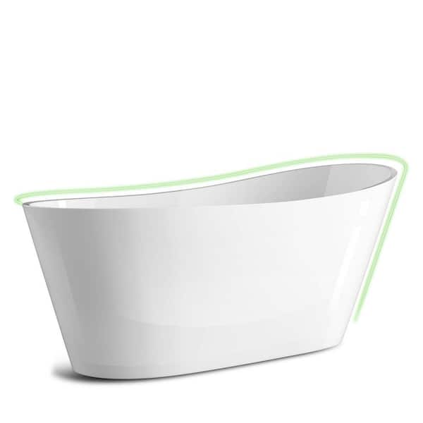 Baily 59 in. L 29.5 in. W Soaking Bathtub in Glossy White Acrylic Oval Slipper Flatbottom Freestanding Bathtub