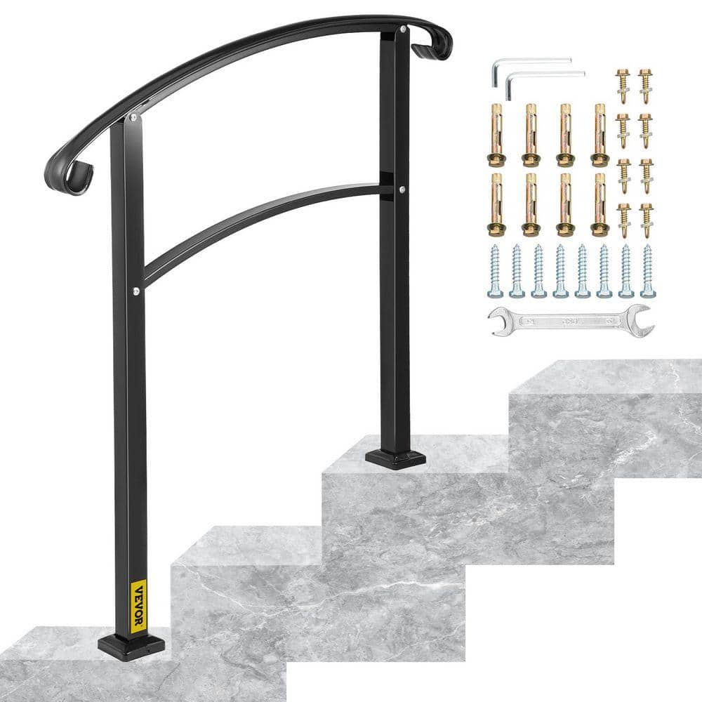 VEVOR 3 ft. Handrails for Outdoor Steps Fits 2 or 3 Steps Stair Rail Wrought Iron Handrail, Matte Black (UikEORbaQaArUp4)