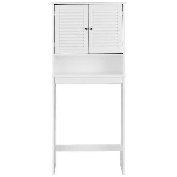 Bunpeony 26 in. W x 62 in. H x 10 in. D White Bathroom Over-the-Toilet Storage Cabinet Organizer with Doors and Shelves