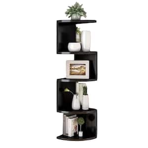 Black 7.87 in. x 7.87 in. Wooden Decorative Wall Shelf, Corner Storage Shelf Rack for Books, Flower Pot Plants