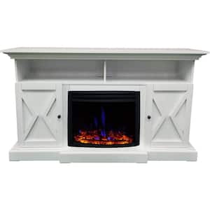 Whitby 62.2 in. W Freestanding Electric Fireplace TV Stand in White with Deep Crystal Insert