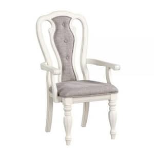 White and Gray Fabric Tufted Queen Anne Back Dining Armchair (Set of 2)