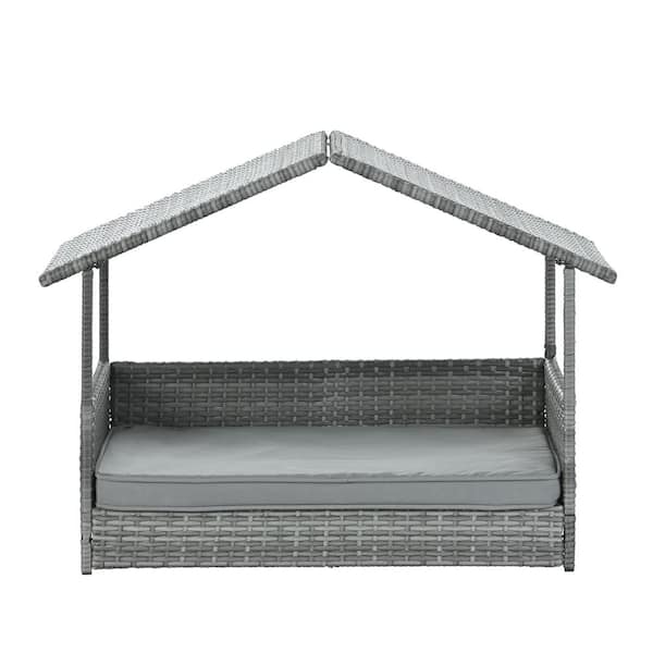 Tatayosi Dark Gray PE Wicker Outdoor Patio Dog Bed, Pet Bed, Pet Enclosures with Canopy