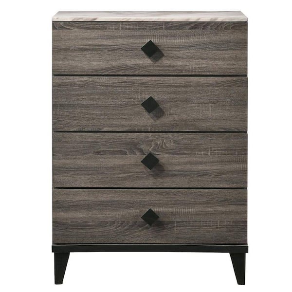 Benjara 15.35 in. Gray 4-Drawer Wooden Chest of Drawers